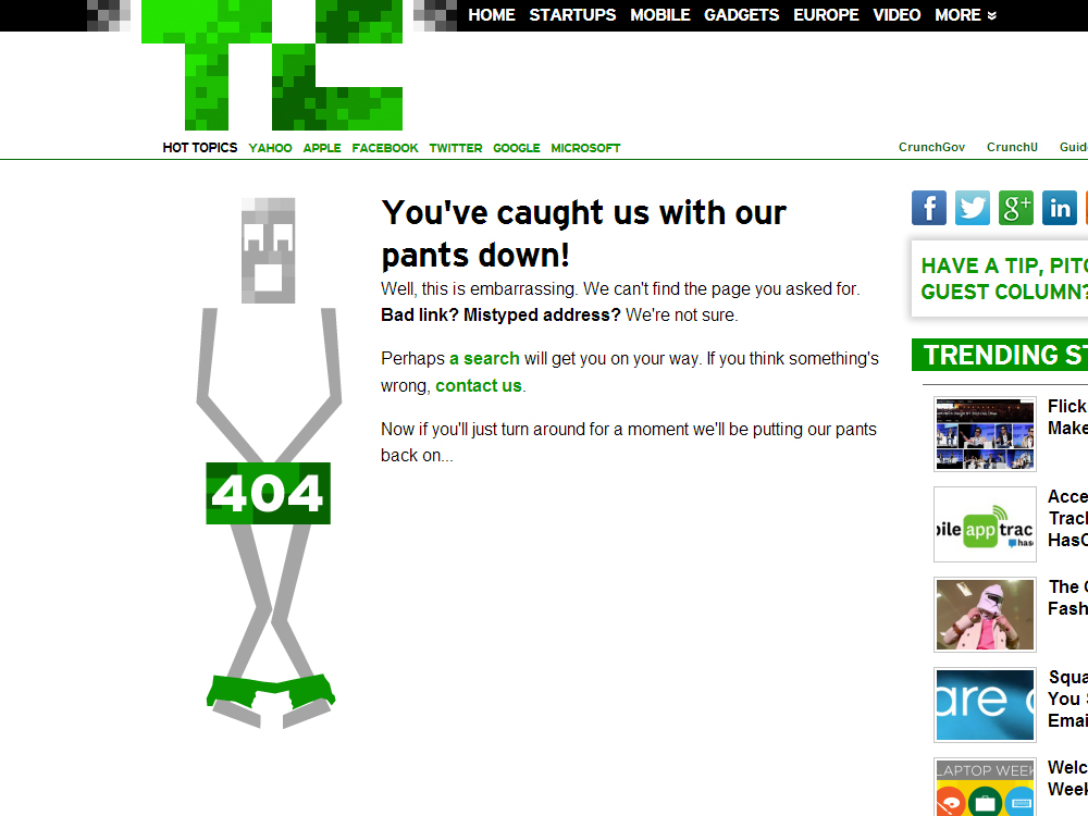 TechCrunch funny 404 page