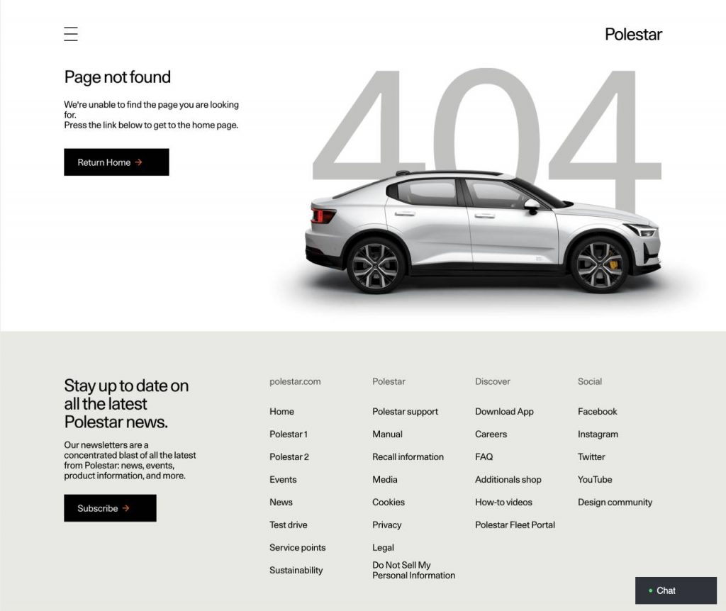 404 error page from Polestar